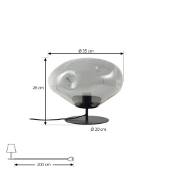 Lindby tafellamp Lelia, rookgrijs, glas, metaal, Ø 35 cm