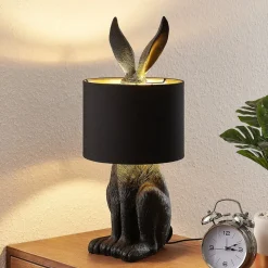 Lindby tafellamp Lorentina, 56 cm, konijn, zwart, textiel