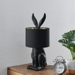 Lindby tafellamp Lorentina, 56 cm, konijn, zwart, textiel