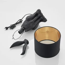 Lindby tafellamp Lorentina, 56 cm, konijn, zwart, textiel