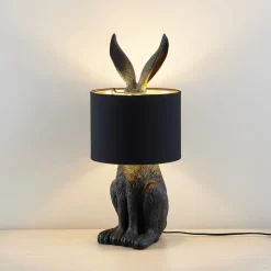 Lindby tafellamp Lorentina, 56 cm, konijn, zwart, textiel