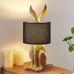 Lindby tafellamp Lorentina, hoogte 57 cm, konijn, goud, textiel