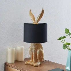 Lindby tafellamp Lorentina, hoogte 57 cm, konijn, goud, textiel
