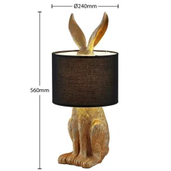 Lindby tafellamp Lorentina, hoogte 57 cm, konijn, goud, textiel