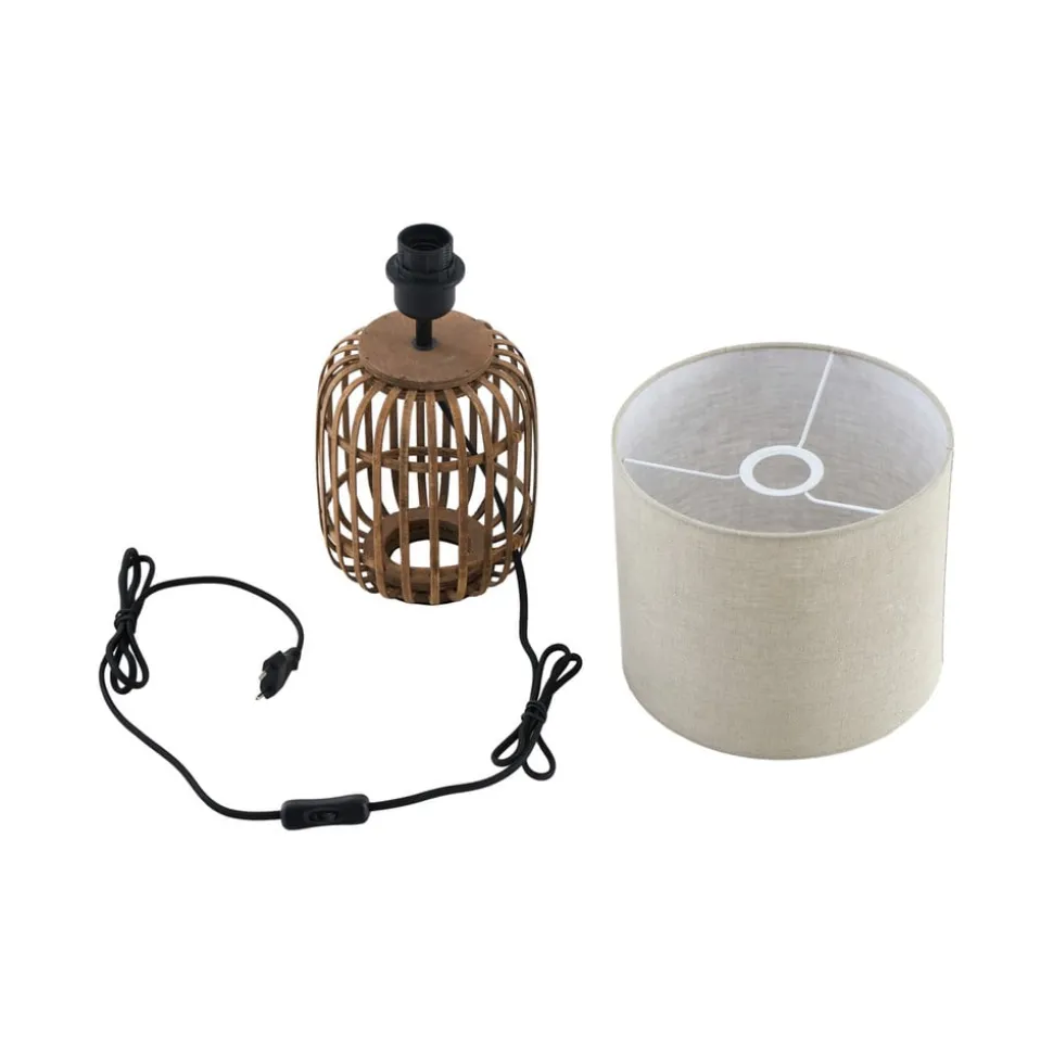 Lindby tafellamp Marzanna, grijs, bamboe, 42,5 cm, E27