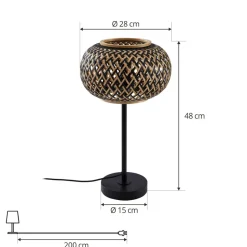 Lindby tafellamp Nerys, zwart, bamboe, Ø 28 cm