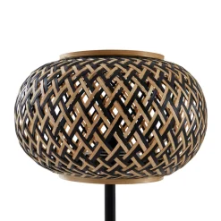 Lindby tafellamp Nerys, zwart, bamboe, Ø 28 cm
