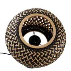 Lindby tafellamp Nerys, zwart, bamboe, Ø 28 cm