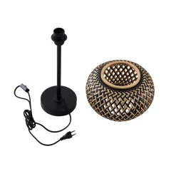 Lindby tafellamp Nerys, zwart, bamboe, Ø 28 cm