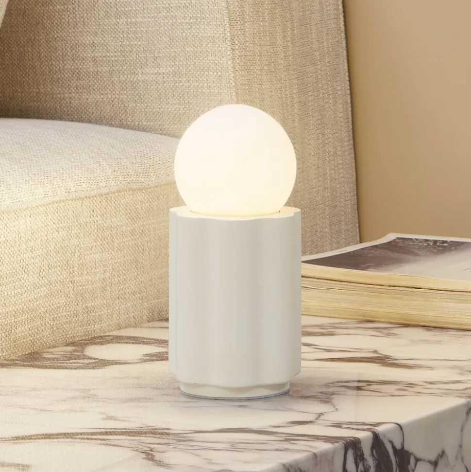 Lindby tafellamp Nielson, beige, kap hoogte 8,5 cm, gips