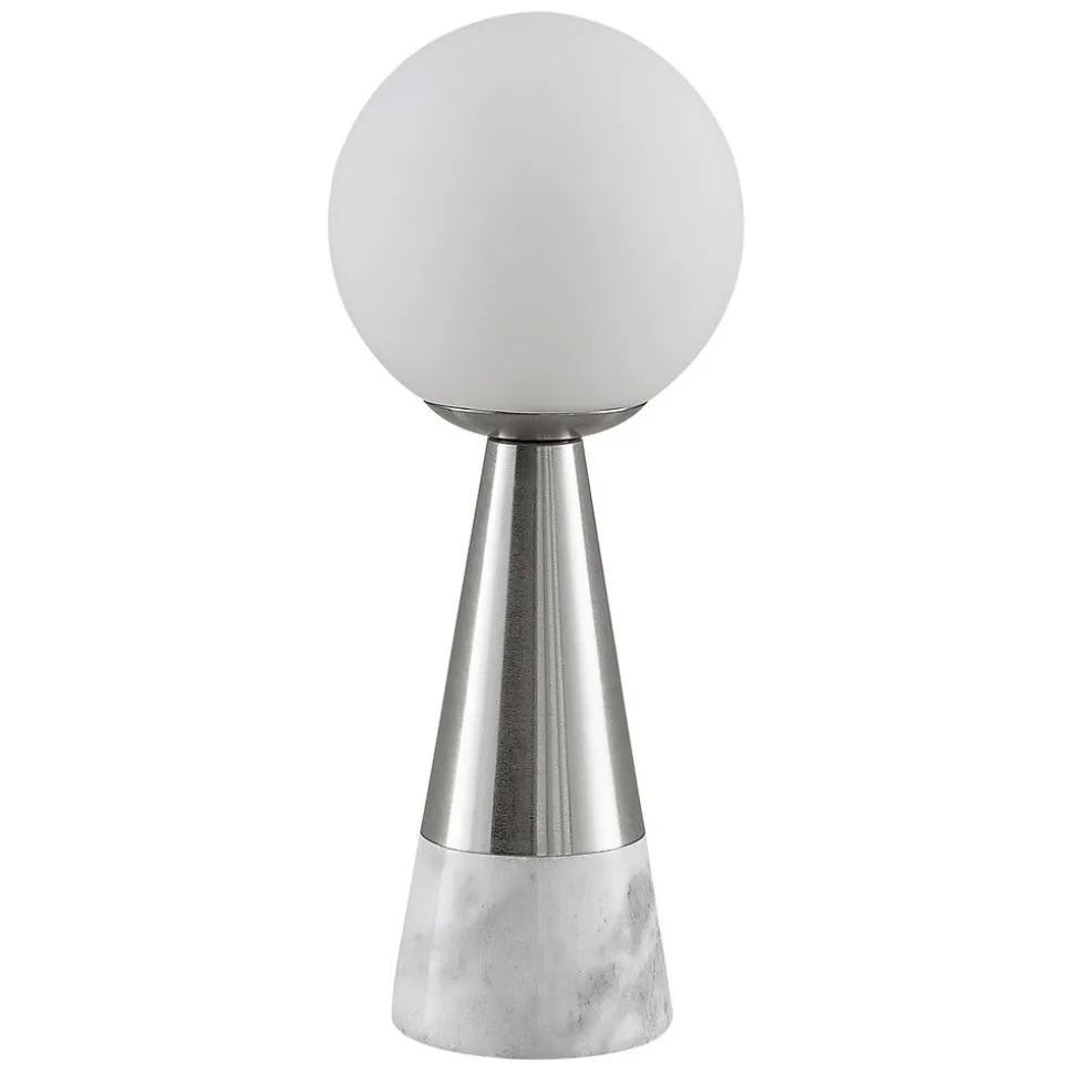 Lindby tafellamp Noana, mat nikkel, opaalglas/marmer