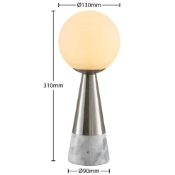 Lindby tafellamp Noana, mat nikkel, opaalglas/marmer