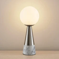 Lindby tafellamp Noana, mat nikkel, opaalglas/marmer