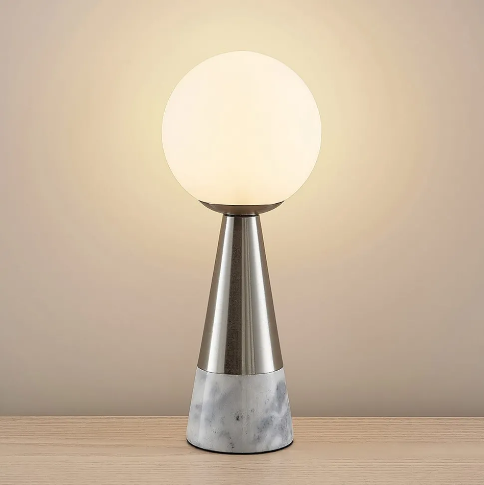 Lindby tafellamp Noana, mat nikkel, opaalglas/marmer