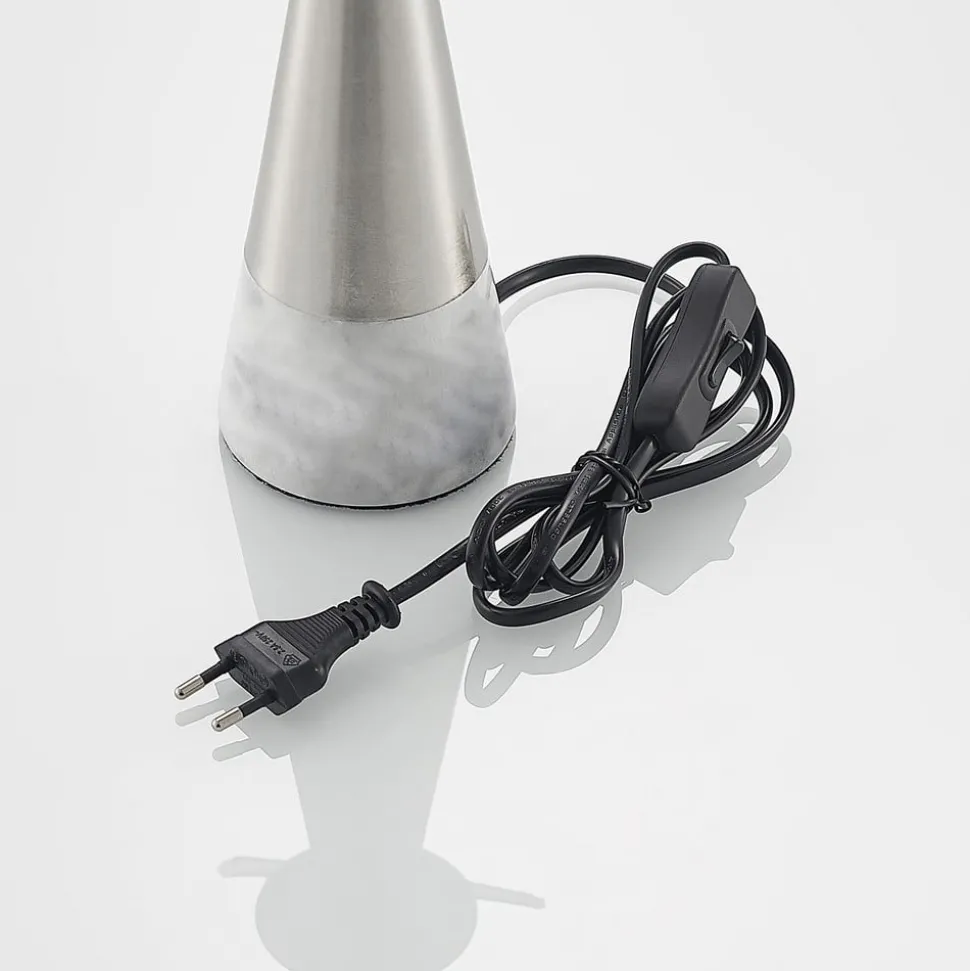 Lindby tafellamp Noana, mat nikkel, opaalglas/marmer