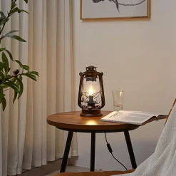 Lindby tafellamp Raisa, roestkleurig, metaal, lantaarn, E14