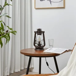 Lindby tafellamp Raisa, roestkleurig, metaal, lantaarn, E14