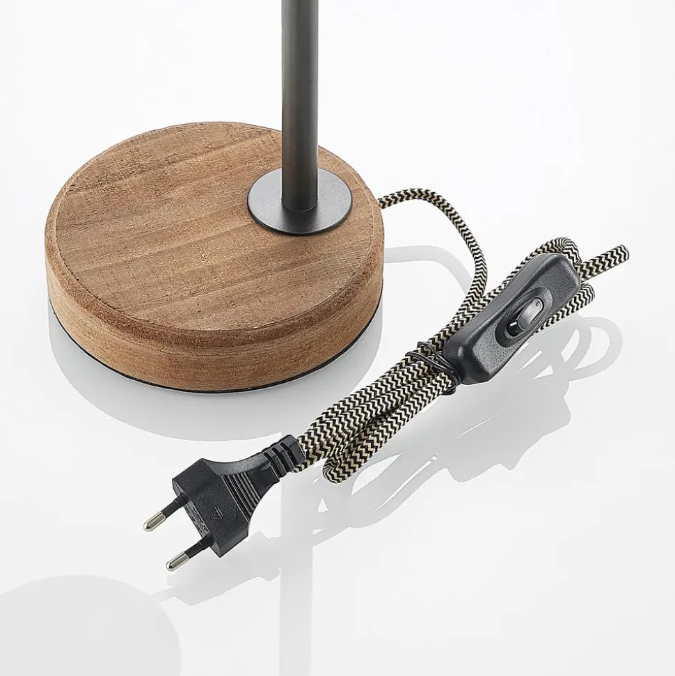 Lindby tafellamp Rubinjo, 37cm, zwart, hout, metaal, GU10