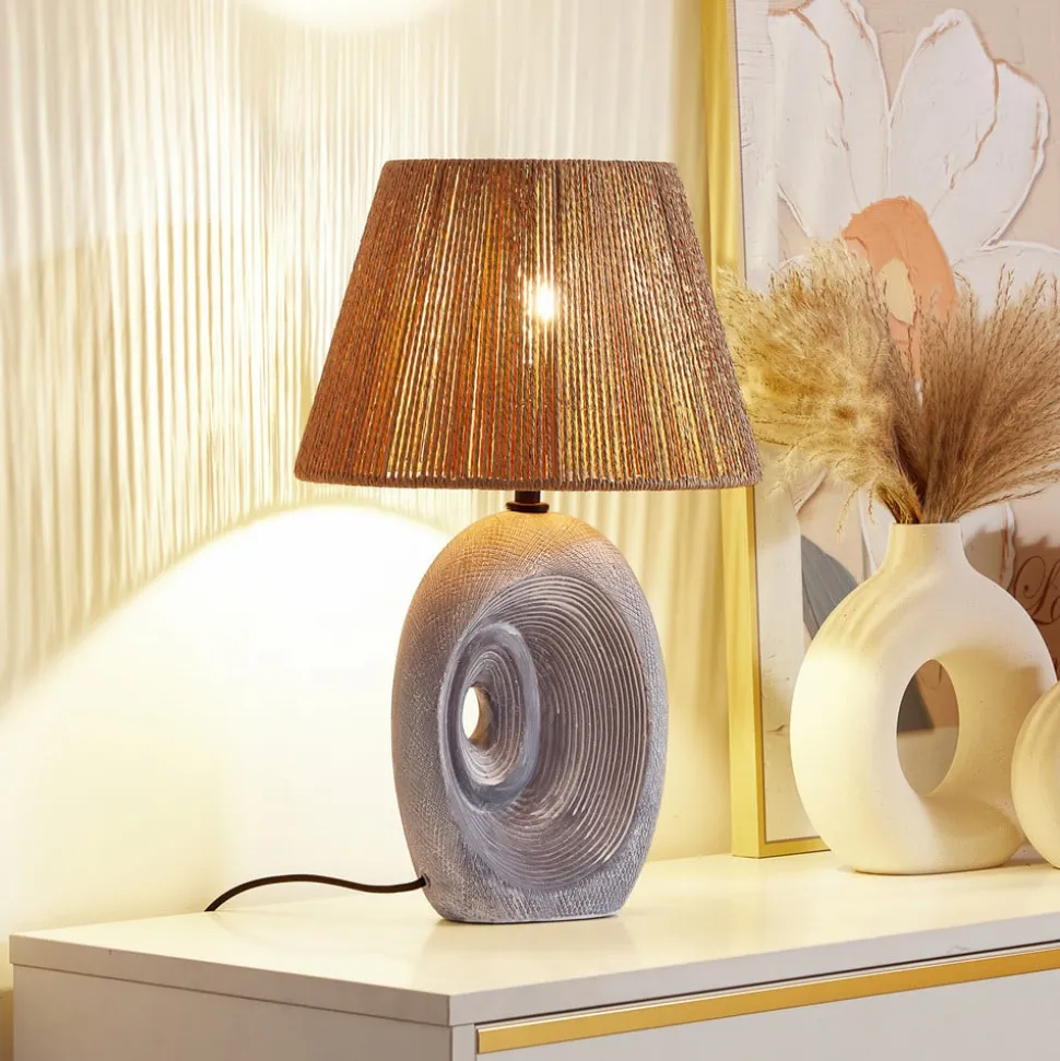 Lindby tafellamp Seasur, blauw-grijs, keramiek, papier, 29cm