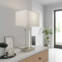 Lindby tafellamp Sigurd, wit, stof, hoogte 54cm, E27