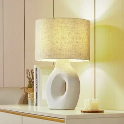 Lindby tafellamp Thalassia, wit, Ø 30 cm, keramiek