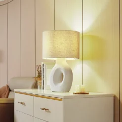 Lindby tafellamp Thalassia, wit, Ø 30 cm, keramiek