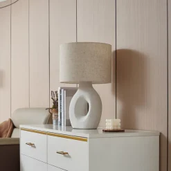 Lindby tafellamp Thalassia, wit, Ø 30 cm, keramiek