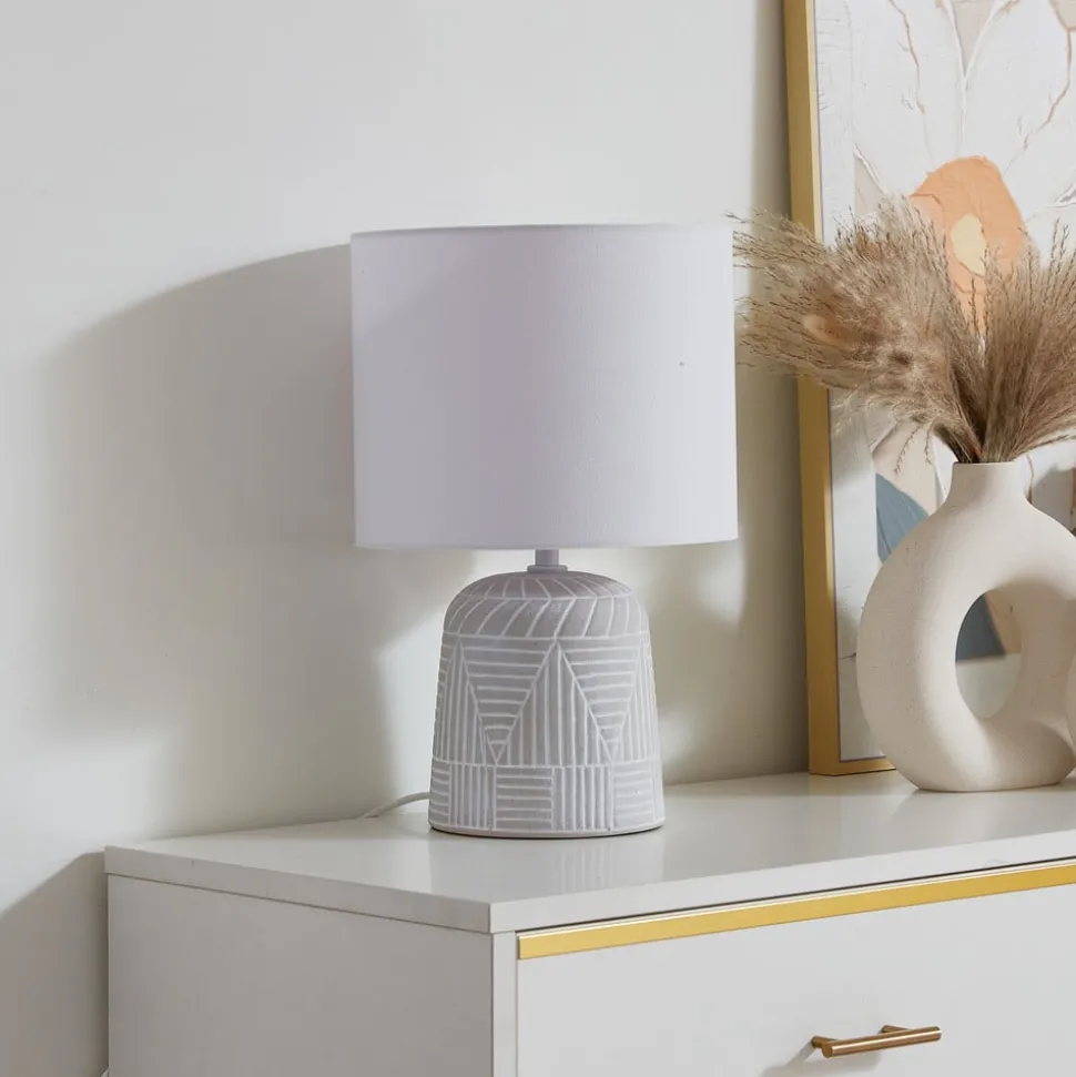 Lindby tafellamp Thalassia, wit, Ø 26 cm, keramiek