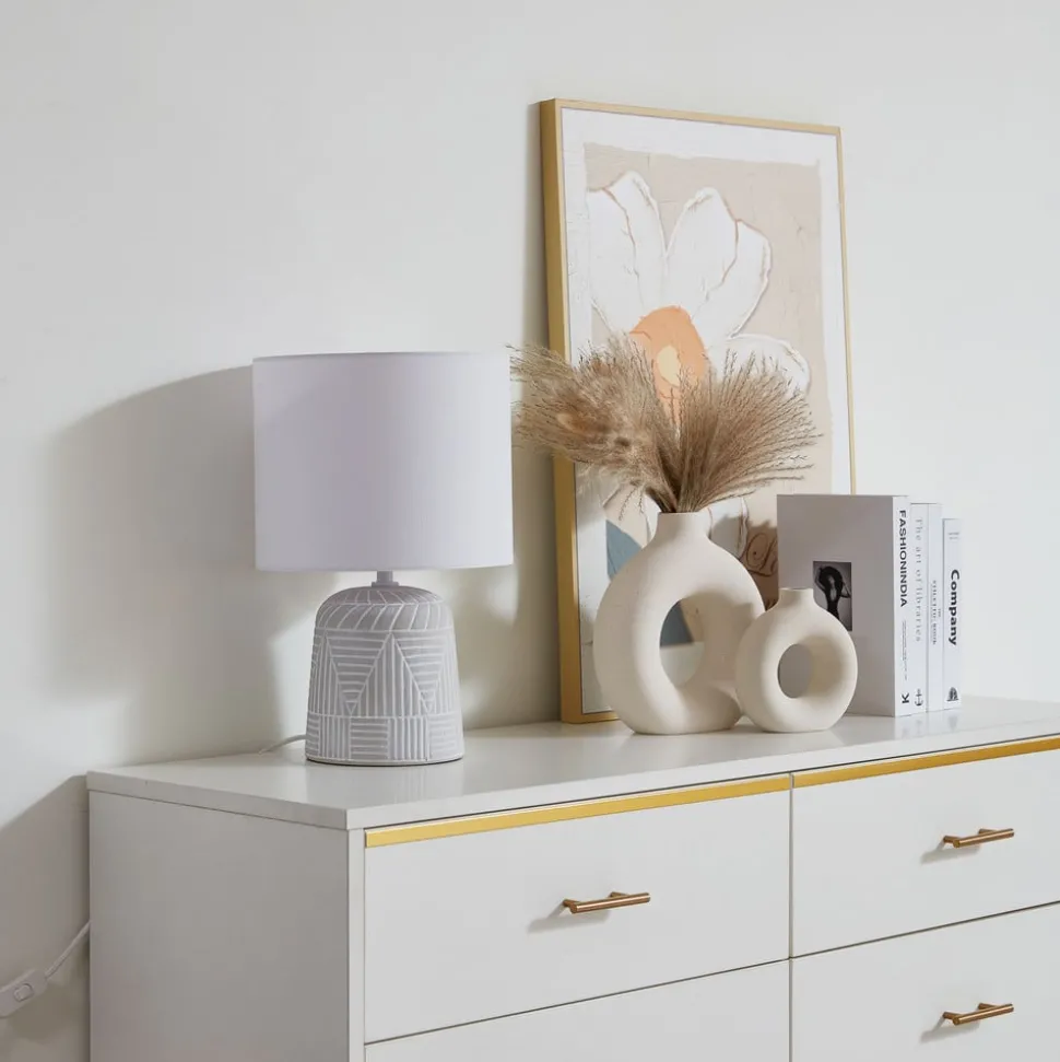 Lindby tafellamp Thalassia, wit, Ø 26 cm, keramiek