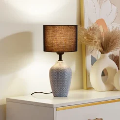 Lindby tafellamp Thalassia, grijs/zwart, Ø 20cm, keramiek