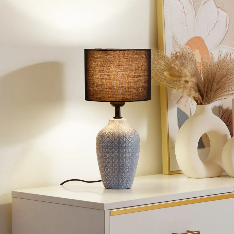 Lindby tafellamp Thalassia, grijs/zwart, Ø 20cm, keramiek