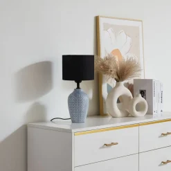 Lindby tafellamp Thalassia, grijs/zwart, Ø 20cm, keramiek