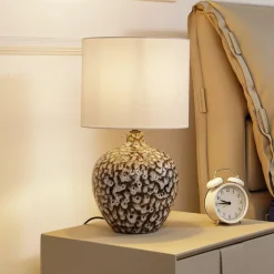 Lindby tafellamp Thalassia, zwart/wit, Ø 26cm, keramiek