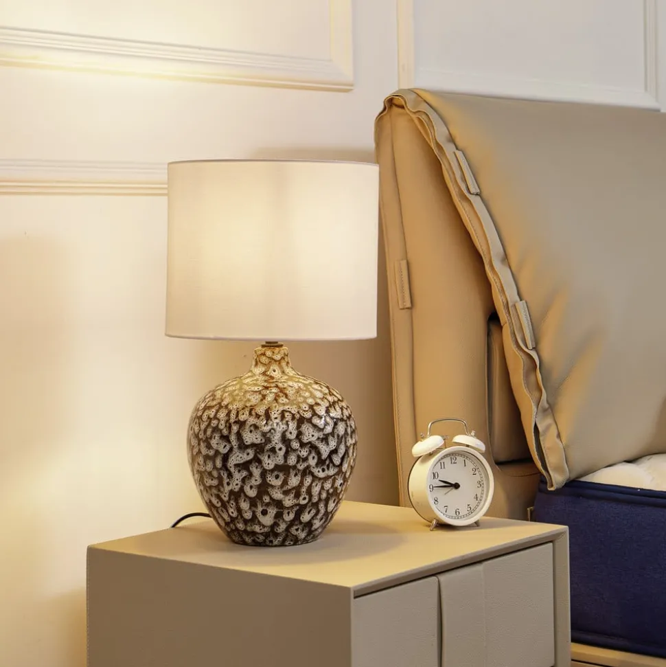 Lindby tafellamp Thalassia, zwart/wit, Ø 26cm, keramiek