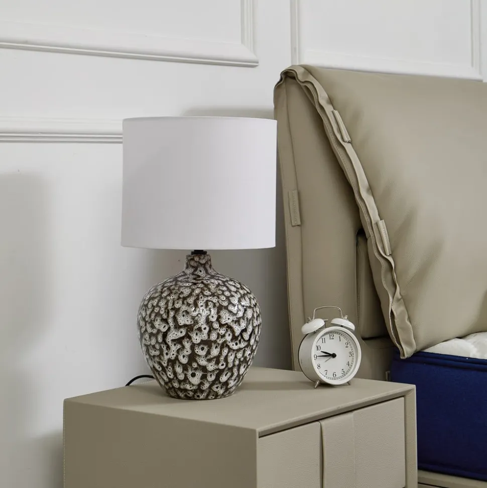 Lindby tafellamp Thalassia, zwart/wit, Ø 26cm, keramiek