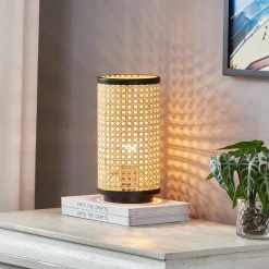 Lindby tafellamp Yaelle, 30 cm hoog, rotan, zwart, E27