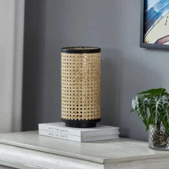 Lindby tafellamp Yaelle, 30 cm hoog, rotan, zwart, E27