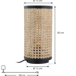 Lindby tafellamp Yaelle, 30 cm hoog, rotan, zwart, E27