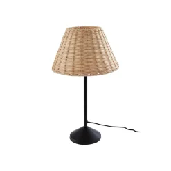 Lindby tafellamp Zyralia, houtkleurig, rotan, Ø 30 cm