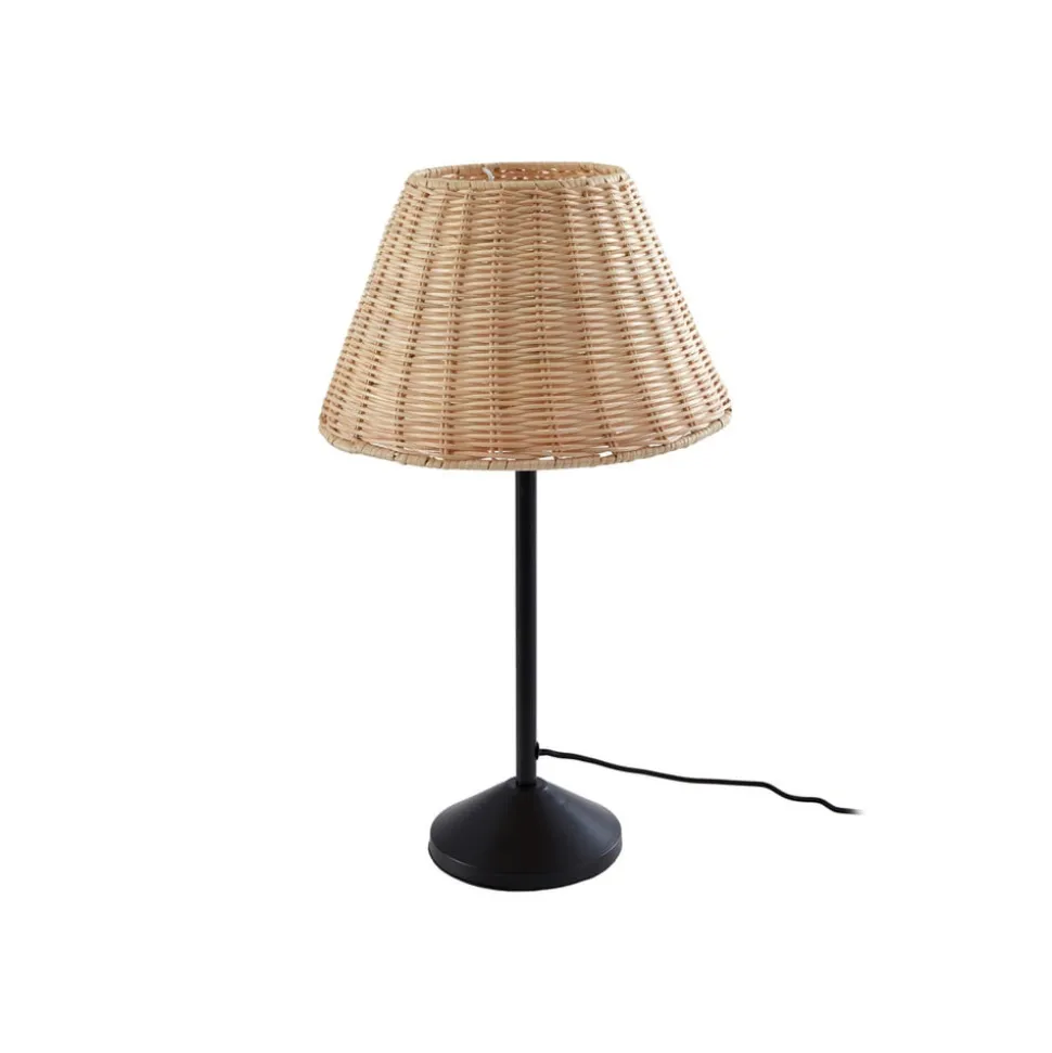Lindby tafellamp Zyralia, houtkleurig, rotan, Ø 30 cm