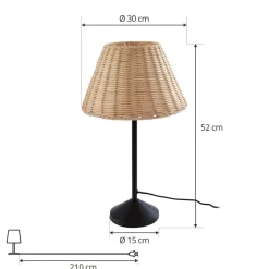 Lindby tafellamp Zyralia, houtkleurig, rotan, Ø 30 cm