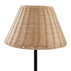 Lindby tafellamp Zyralia, houtkleurig, rotan, Ø 30 cm