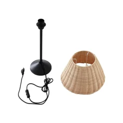 Lindby tafellamp Zyralia, houtkleurig, rotan, Ø 30 cm