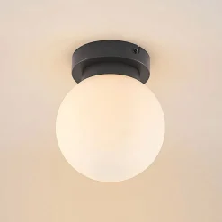 Lindby Tavino plafondlamp, bolvormige kap, zwart