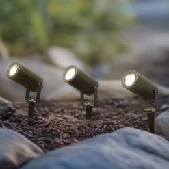 Lindby Thorgal grondspies lamp, Ø 6 cm, zwart, set van 3