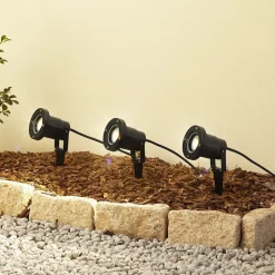 Lindby Thorgal grondspies lamp, Ø 9,8 cm, zwart, set van 3