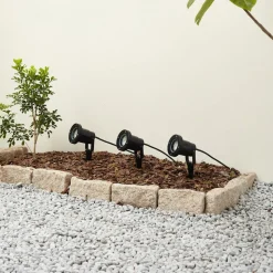 Lindby Thorgal grondspies lamp, Ø 9,8 cm, zwart, set van 3