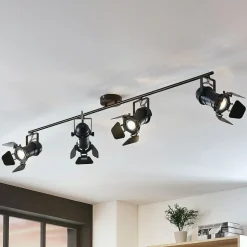 Lindby Tilen plafondspot, 4-lamps, zwart, metaal, 125cm