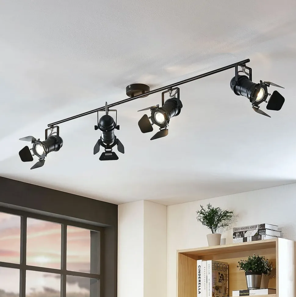 Lindby Tilen plafondspot, 4-lamps, zwart, metaal, 125cm