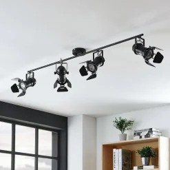 Lindby Tilen plafondspot, 4-lamps, zwart, metaal, 125cm